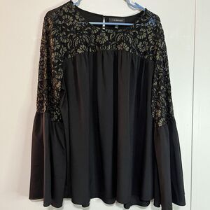 Lane Bryant Bell Sleeve Lace Peasant Blouse Black Green Women’s Plus Size 14